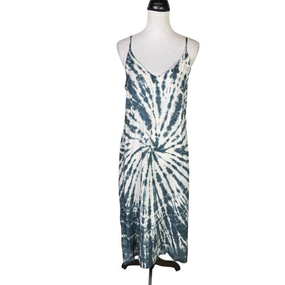 Lacausa Blue Tie Dye Sleeveless Spaghetti Strap Midi Lightweight Slip Dress - Picture 1 of 12
